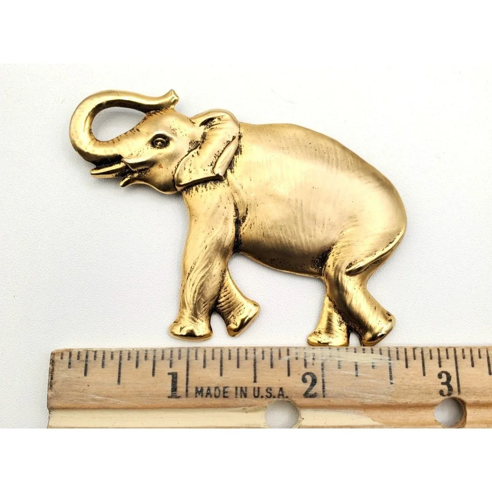 Vintage Brushed Gold Tone Elephant Brooch Pin